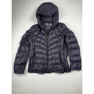 Michael Michael Kors Womens Packable Down Puffer Jacket Hooded Navy Blue Large